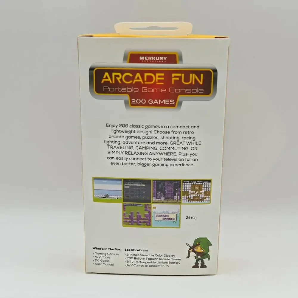 New Merkury Arcade Fun Portable Game Console 200 Games Red Rechargeable Sealed